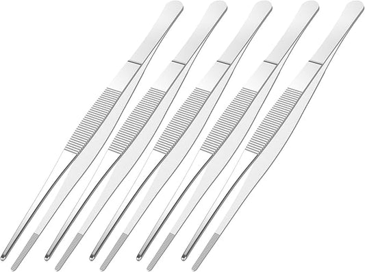 5 PCS 5.5 Inch Stainless Steel Tweezers, with Straight Round Blunt Serrated Tip, 1/16 Inch Thickness Stainless Steel, Multipurpose Daily Garden Home Lab Craft Repairing Tool