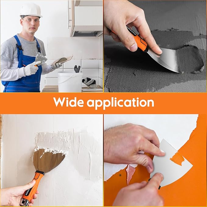 8 Inch Spackle Knife Tools, Putty Knife Scraper, Ergonomic Grip Tapping Knife with Hammer End for Drywall Work