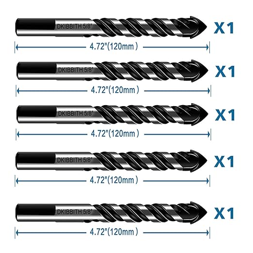 5-Piece 5/8??Masonry Drill Bits for Tile Glass Ceramic Wall Brick Stone Soft-Metal Wood, 5/8 Inch Concrete Drill Bits Cement Drill Bit Set, 3-Flat Shank, YG8 Carbide Tungsten Steel Alloy Tip 16mm