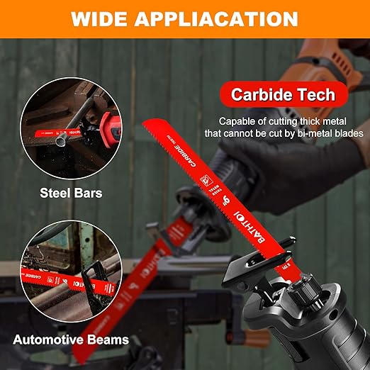5 Pack 9 Inch 8 Tpi Carbide Reciprocating Saw Blades for Thick Metal Cutting, Cast Iron and Alloy Steel Cutting Sawzall Blades with Carbide Tipped Teeth for Longer Life and Faster Cutting Speed