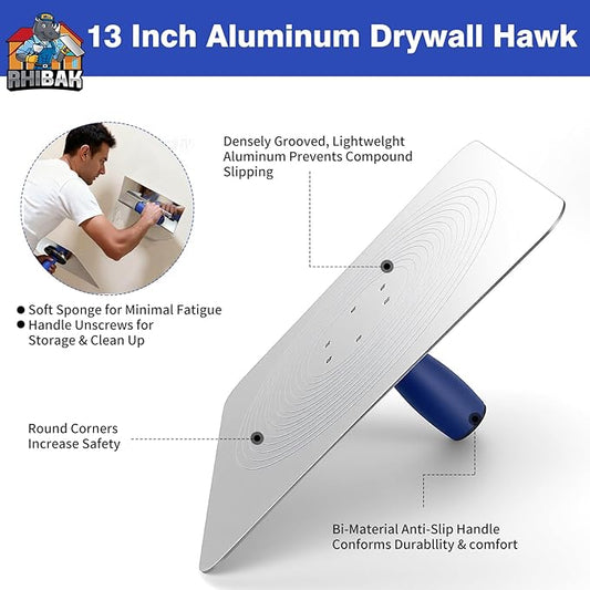 Drywall Hand Tools Kit, Putty Knife Set with Aluminum Hawk, Mud Pan, Flat Finishing Trowel, Multi-Fuctional Paniter Scraper