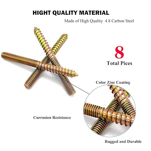 8 Pack 3/8-16 x 4 Inch Hanger Bolts 3/8-16" Double Headed Bolts 3/8 Wood Dowel Screw Self-Tapping Screw Hanger Bolts for Furniture Screws Double Screw Threaded Rods Bolt 100mm Length