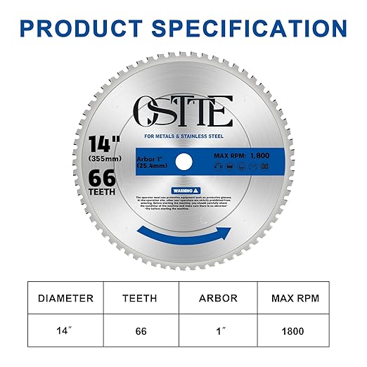 14-Inch Metal Steel Cutting Saw Blade, 14 Inch Chop Saw Blade 66-Tooth with Carbide Tipped Teeth, No Heat No Burrs No Sparks for Mild Steel for Cold Metal Cutting, 1 Pack