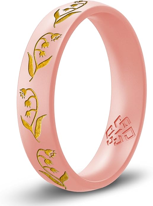 Knot Theory Birth Flower Silicone Ring for Women - 4mm Comfort Fit Wedding Band Engagement Ring
