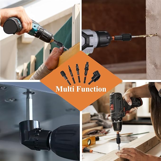 Magnetic Impact Driver Adapter Set: 3PCS Magnetic Extension Drill Socket Adapter 1/4 3/8 1/2" + 2.5inch Quick Release Bit Holder + 105 Degree Right Angle Drill Attachment