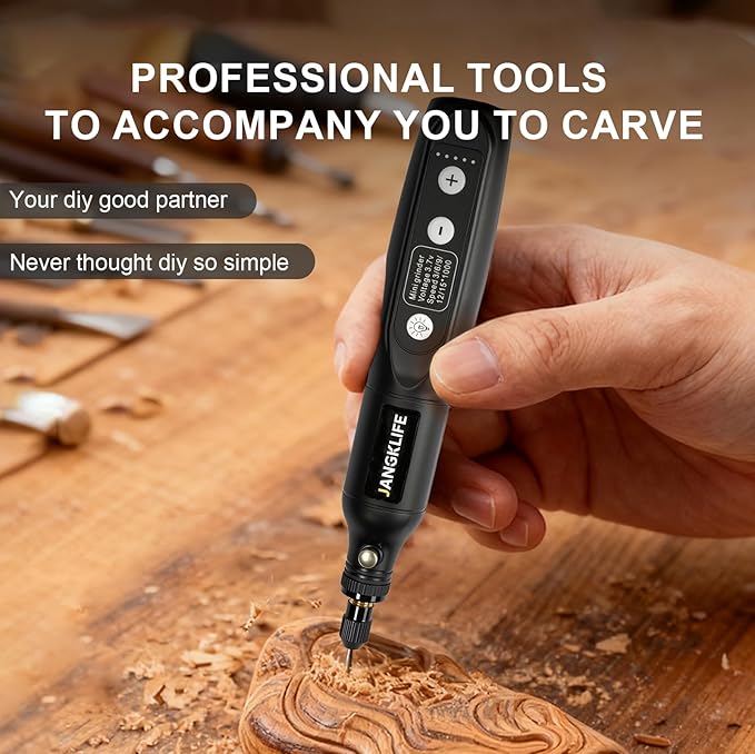 JANGKLIFE Mini Cordless Rotary Tool Kit, 5-speed Multi-purpose Engraving Tool, with LED Light, 67 Accessories, Engraving, Sanding, Grinding, Polishing, Carving, Etching, DIY Crafts