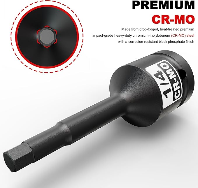 1/2" Drive H1/4-Inch Impact Hex Bit Socket, SAE Allen Bit Socket, Cr-Mo Steel, Removing Loosening Hexagon Bolts