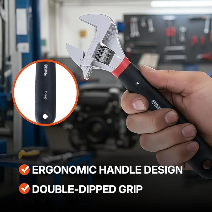 BLACK CANYON 6" Adjustable Wrench, 15/16" Jaw Capacity, Superior Cr-V Steel, Hex Jaw design, Smooth Jaw Adjustment, w/Comfort Grip, Fits home fixes, pipe installation, garage tasks