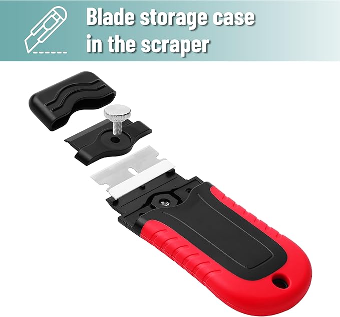 Bates- Razor Blade Scraper, Red, Locking Razor Scraper Set with 10 Extra Stainless Steel Blades, Window Scraper, Scraper Tool, Glass Scraper, Scraper Blades, Paint Scraper Blade Scraper for Cleaning