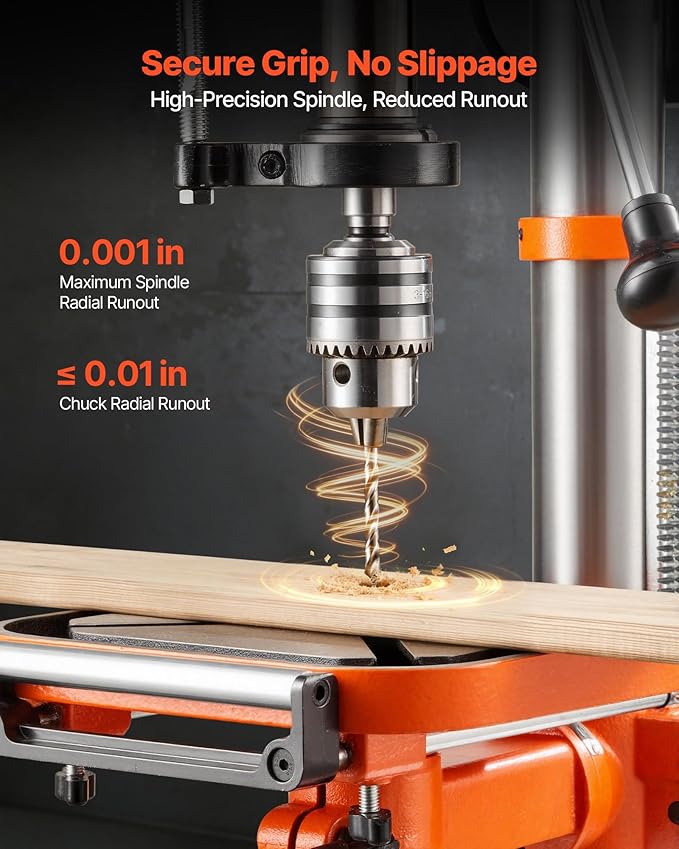 VEVOR 12-Inch Benchtop Drill Press, 6.2 Amp, 1 HP Bench Drill Press, 530 to 3140 RPM Variable Speed, 0-45째 Tilting Worktable, with Laser and LED Work Light, Tabletop Drilling Machine, for Wood Metal