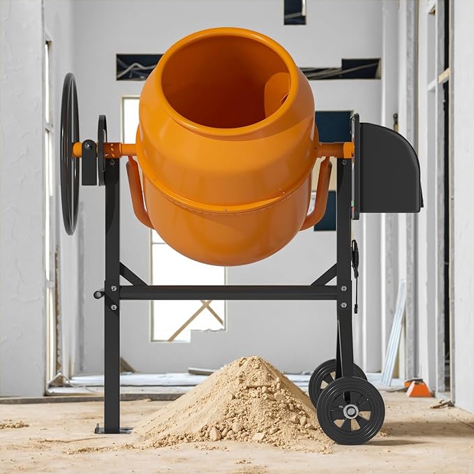 5.0 Cu.Ft. Electric Cement Mixer, 105L Dumb Portable Concrete Mixer with wheel&Stand,120V Mortar For Concreat,Mortar,Feeds and Seeds, Orange