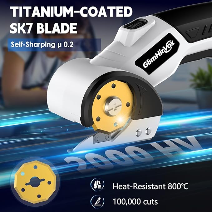 Electric Box Cutter for Cardboard, 4.2V Cordless Electric Scissors up to 1/4?? Cordless Cardboard Cutter with 2 Titanium Blades, with Safety Lock & LED, for Fabric, Leather, Plastic, Carpet