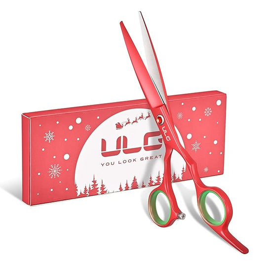 ULG 6.5??Hair Cutting Scissors, Professional Japanese Stainless Steel, Razor Sharp Barber Shears with Ergonomic Offset Handles, Lightweight and Durable for Stylist & Home Use, Christmas Red Edition