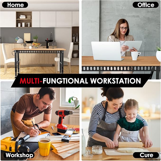 48 "Adjustable Workbench with Power Outlet, Heavy Duty 2000 LBS Load Capacity Hardwood Workbench Suitable for Workshop, Office, Garage, Home