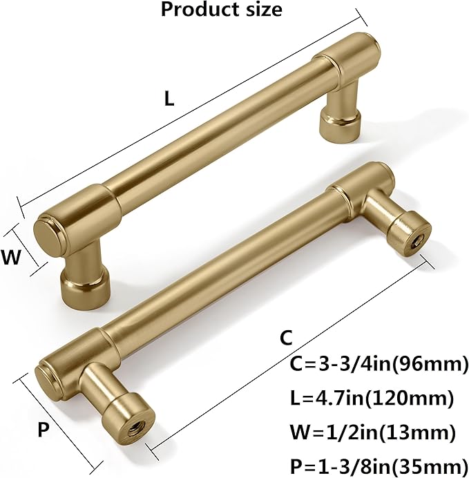khtumeware 20 Pack Brushed Brass Cabinet Pulls 3-3/4 Inch(96MM) Hole Centers Brushed Gold Cabinet Handles Cabinet Hardware Kitchen Handles for Cabinets Cupboard Handles Drawer Pulls