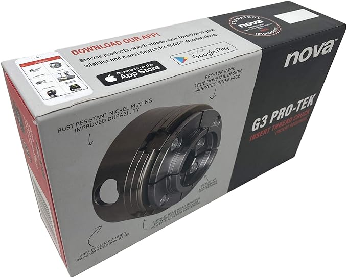Nova 48290 Premier Pro-Tek G3 Wood Lathe Chuck Kit with Pro-Tek 2" Jaw Set, Woodworm Screw, & accessories, bundled with Nova ISNS 5/8" Plain Bore Insert (to fit Shopsmith Etc.)