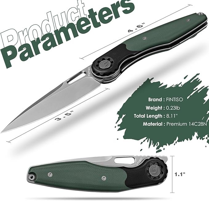 FINTISO Pocket Knife 3.5" Folding Knife Premium 14C28N Blade, Bicolour G10 Handle Design with Pocket Clip for Men Women, Small EDC Knife for Camping, Hunting, Hiking, Survival and Outdoor Activities, ROOK Series