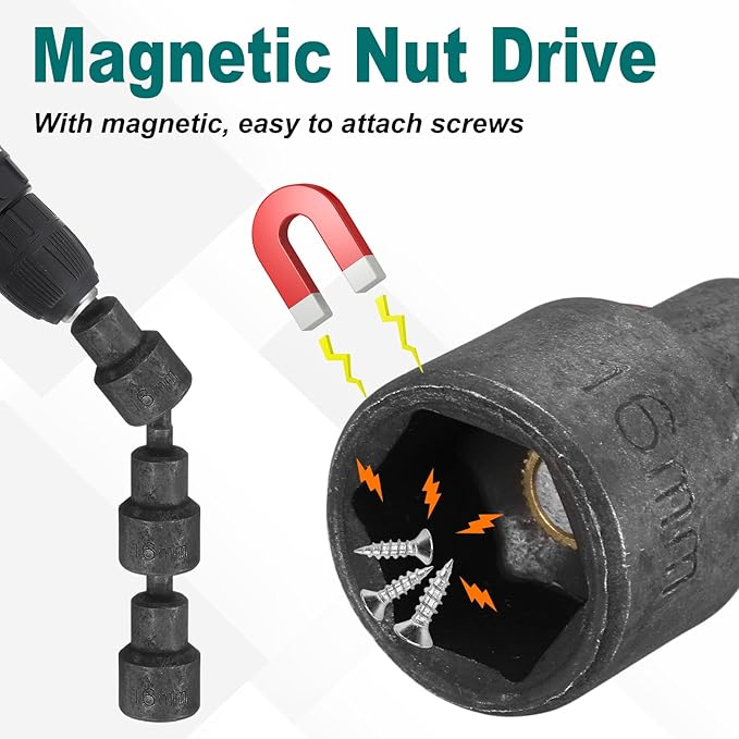 uxcell 2Pcs 1/4" Hex Shank 19mm Magnetic Hex Socket 65mm Length, CR-V Steel Quick-Release Power Nut Driver Set with Socket Wrench Screw for Impact Drill Nut Setters Black