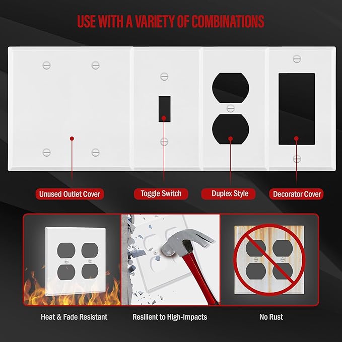 ENERLITES Double Duplex Receptacle Metal Wall Plate, Outlet Cover, Corrosion Resistant, Standard Size 2-Gang 4.50" x 4.57", Powder Coated Stamped Steel, 7722-WM, White Matte
