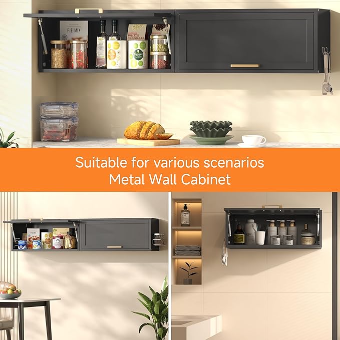 Coolsun Metal Wall Cabinet, Garage Wall Cabinet with Up-Flip Door, 31.5" W Wall Mounted Metal Storage Cabinet for Kitchen,Garage,Basement,Ware House Assembly Required (13.8" H Black)