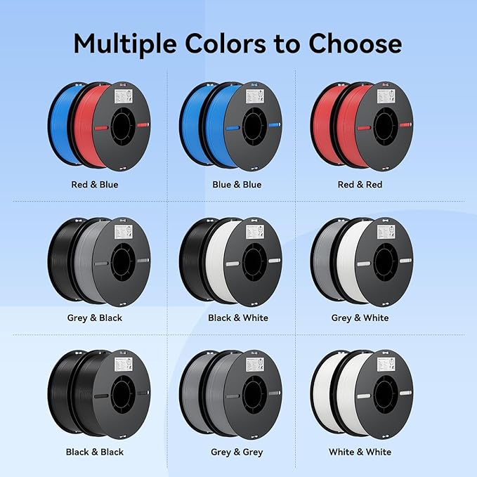 Creality 3D Printer Filament, PLA Filament 1.75mm Bundle for 3D Printing, Ender PLA Filament 3D Printers, No-Tangling, Strong Bonding & Overhang Performance, Accuracy +/- 0.02mm (Black & Grey 2-Pack)