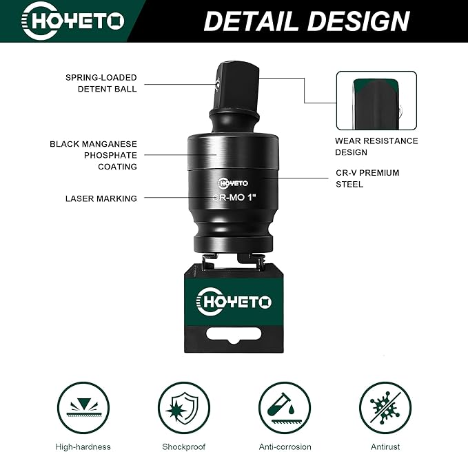 1" Drive Impact Universal Joint, Swivel Socket Set, Cr-Mo Steel Impact Adapter Set for Industrial Systems