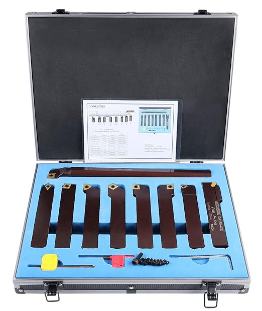 Accusize Industrial Tools 1" 9 Pieces/Set, Indexable Carbide Turning Tools and Boring Bar, 2988-0001
