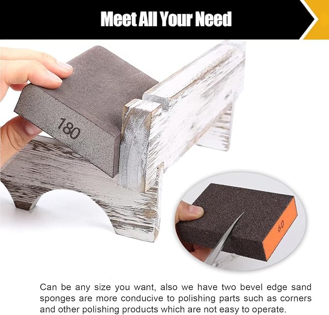 BOSHCRFAT 10 Pack Sanding Block, Washable and Reusable Sanding Sponge for Wood Drywall Metal Glasses Coarse/Medium/Fine/Superfine in 60/80/100/120/180/220 Grit Sandpaper Block Sand Paper Brick