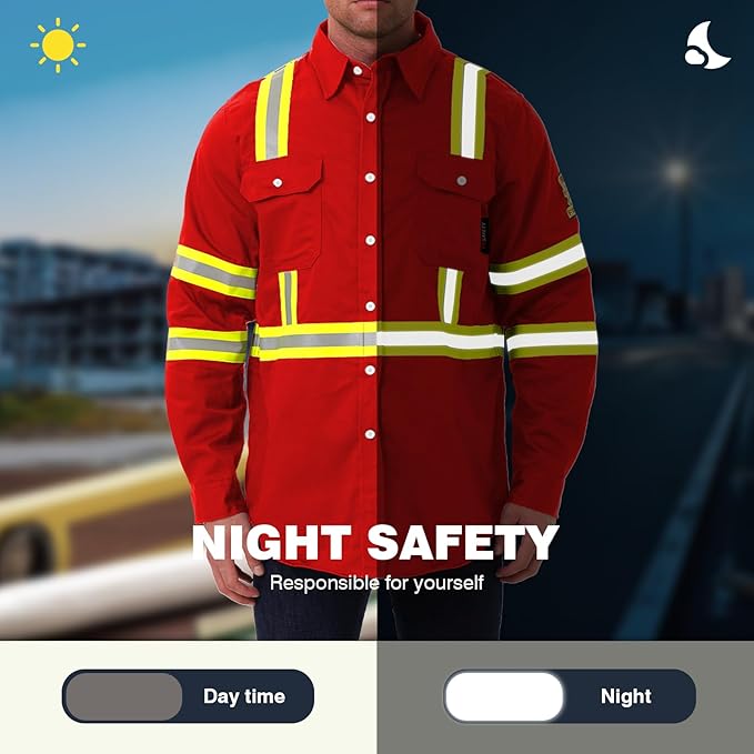 SKSAFETY 7oz FR Shirts for Men, Welding Shirt Hi Vis Flame Resistant 100% Cotton Fire Retardant Longsleeve Shirt CAT2