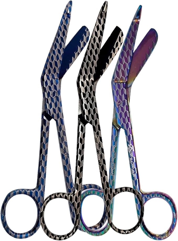 Set of 3 Assorted Pattern Nurse Doctor EMT Lister Bandage Scissors 5.5" (14cm), Stainless Steel, Premium Quality-Ideal Gift (PK11)