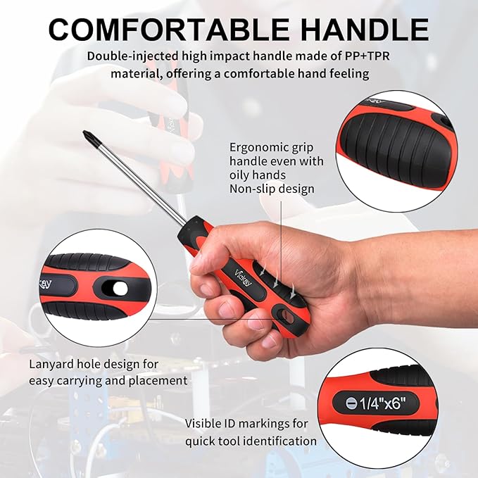 Vickay Screwdriver Set, Permanent Magnetic Precision Tips, Rust Resistant Heavy Duty shank Toolkit for men Repairing, Slotted & Phillips Screwdriver, Ergonomic Comfortable Non-skid Handle, 5 Pieces