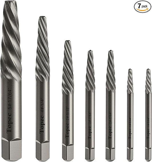 TOPEC Damaged Screw Extractor Set, 7 Piece Easy Out Bolt Extractor for Easily Remove Broken Bolts, Stripped Screws, Studs - Christmas Stocking Stuffers Gifts for Men