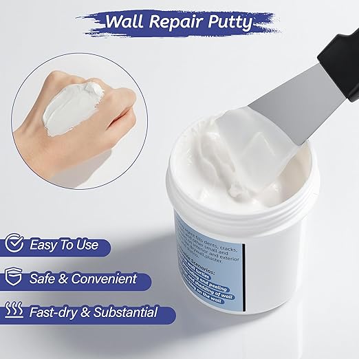 Oriflame Drywall Repair Kit: 8.5 Ounce Spackle Wall Repair with Patch/Scraper/Sandpaper/Gloves - White Wall Putty for Nail Holes/Cracks/Dents/Stains/Peeled Wall (2)