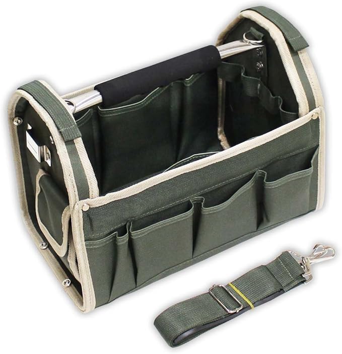 RAVEN 12.5" Green Tool Carry-All | Premium Canvas with Multi-Pockets | Metal Handle & Rubber Feet | 12.5" x 9.5" x 8" | Best for Tools, Crafts & Supplies