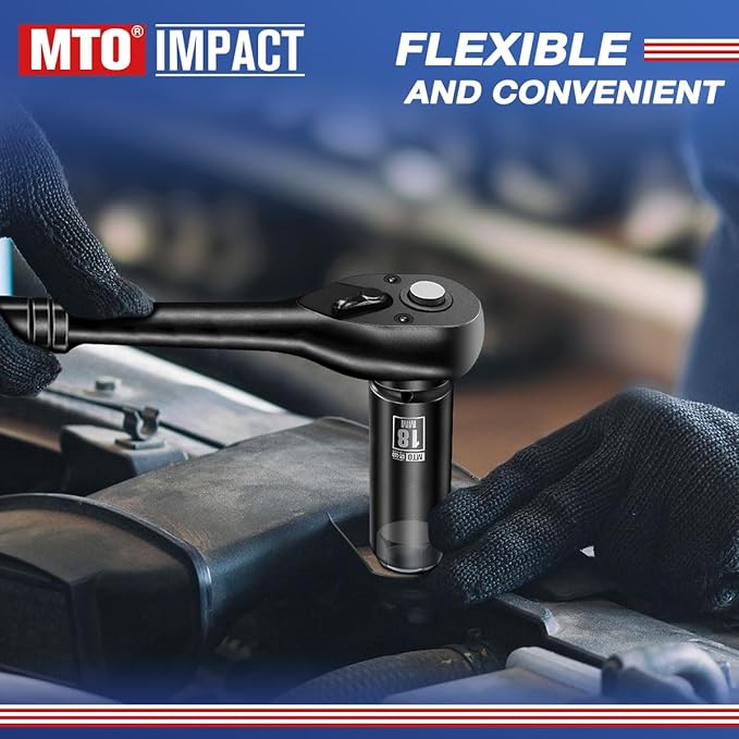 MTO 1/2" Drive 18mm Deep Impact Socket, 6 Pt. Metric Socket, CR-MO Steel & Anti-Corrosion Coating for Heavy-Duty Use