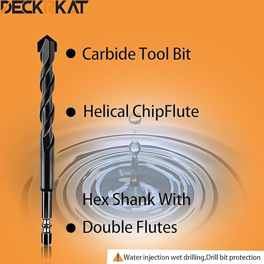 DECKRKAT 5-Piece 1/2" Carbide Masonry Drill Bits for Concrete, Brick, Tile - Black Hex Shank Set w/Heavy-Duty Case, Quick Change Fit Drill Driver