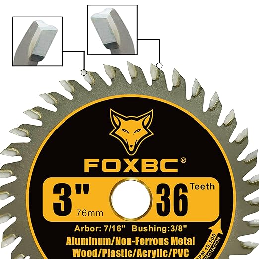 FOXBC 3 Inch Carbide Circular Saw Blade 36 Tooth for Wood, Plastic, PVC, Acrylic, Aluminum with 7/16" Arbor, 3/8" Bushing - 3 Pack