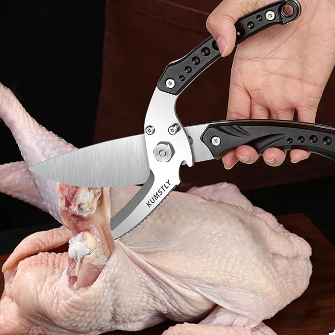 Heavy Duty Poultry Shears Professional Kitchen Scissors for Cutting Chicken, Turkey, Meat, Bones, Vegetables Stainless Steel Spatchcock Shears Multipurpose Food Scissors (Black)