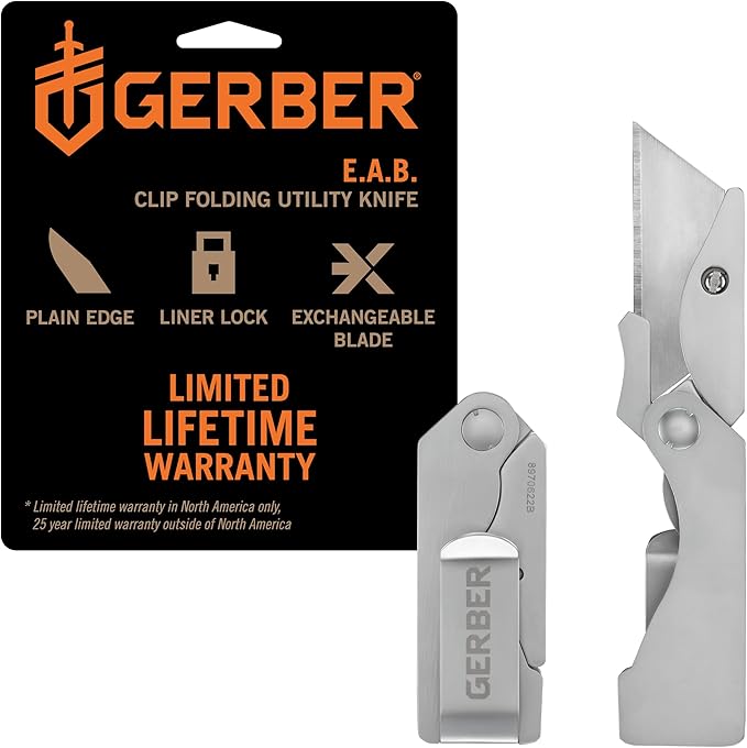 Gerber Gear EAB Pocket Razor Knife with Money Clip - EDC Gear Folding Stainless Steel Utility Knife with Box Cutter Blade for Everyday Carry
