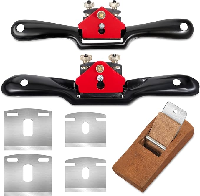 2pcs Adjustable SpokeShave with Flat Base 6pcs Metal Blade 1pcs Wood Hand Plane Home Woodworking for Wood Craft Working, Woods Craver