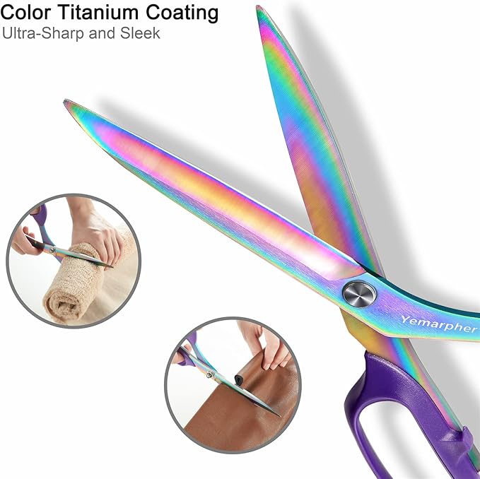 Stainless Steel Fabric Scissors, 10.5 Inch - Ultra-Sharp, Professional Titanium Coated Tailor Scissors for Clothing and Home