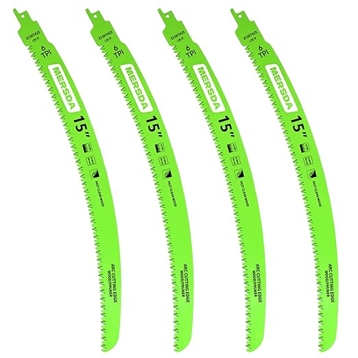 Japanese Teeth Reciprocating Saw Blade 15 Inch, Curved Edge Wood Pruning Saw Blades 6TPI for Tree Pruning, Wood/PVC Pipe Cutting, CR-V Sabre Blades, 4 Pieces