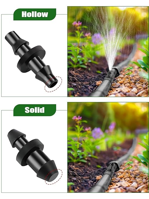 Kalolary Drip Irrigation Tubing Hole Punch Kit, 2-in-One Drip Irrigation Hole Punch Fitting Insertion Tool & 1/4 Inch Irrigation Hose Cutter with 16pcs Barbed Connectors & 16pcs Drip Irrigation Plugs