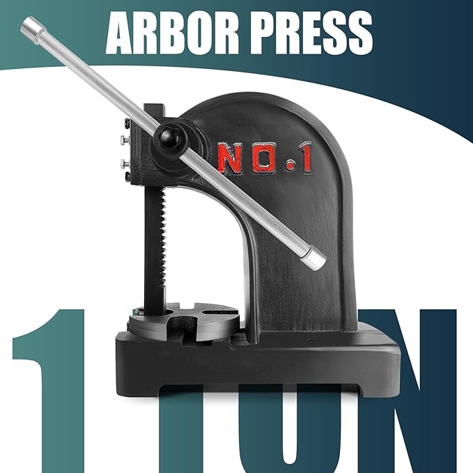 1 Ton Arbor Press with 3 Extra Drifts, Manual Arbor Press Reversible Ram, Heavy-duty Manual Desktop Arbor Press with Removable Steel Anvil 11.73" Height for Metal Cutting/Deforming (Black)