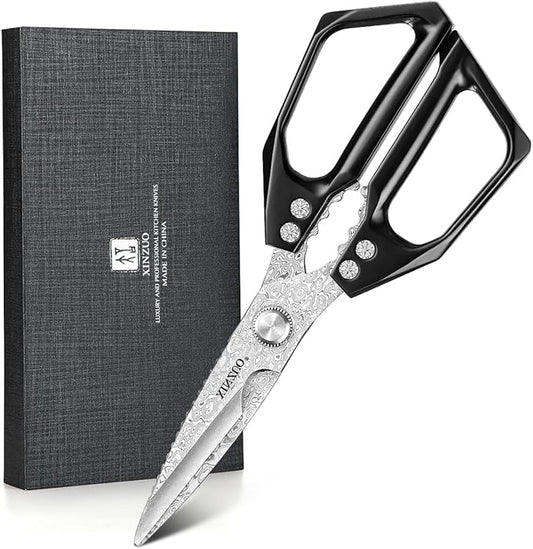 XINZUO Sharp Kitchen Scissors with Black Handle,110 Layers Damascus Steel Multipurpose Heavy Duty Kitchen Shears for Poultry/Vegetables/Fish/Nuts