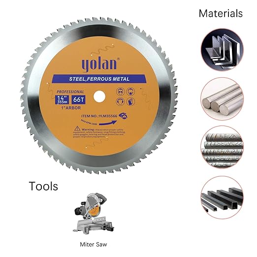 Yolan 14” Circular Saw Blade with 66 Teeth, Cermet Carbide Tipped, 1 Inch Arbor for TCT Miter Saw Blade, Cermet Tip,Cutting Metal & Steel