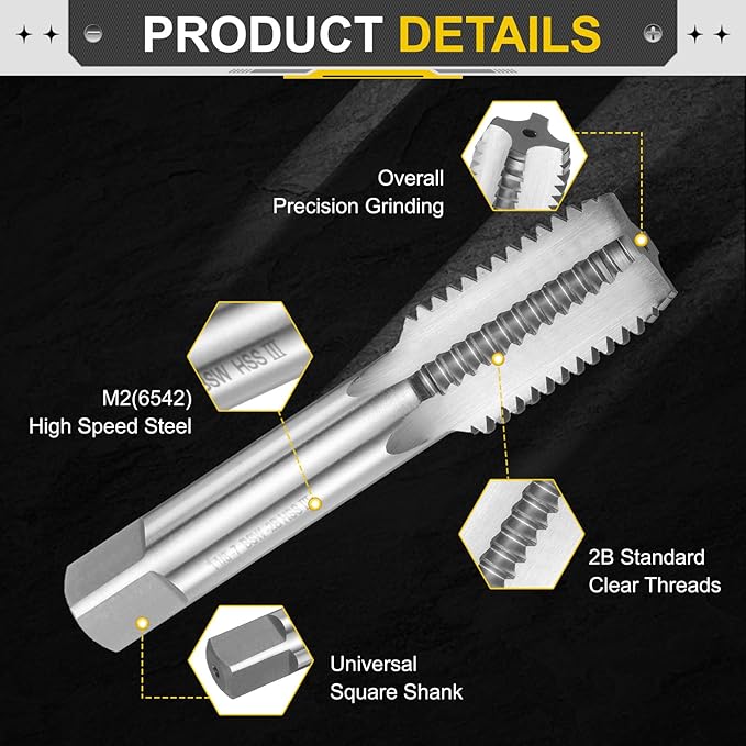 uxcell Hand Bottom Tap 1"-1/8"-7 BSW 2B Thread Bottoming Style Threading Taps High Speed Steel HSS6542 Straight Flutes Screw Tapping Tool