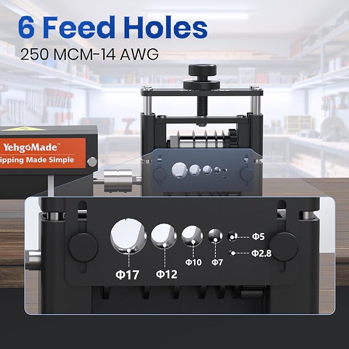 YehgoMade Electric Wire Stripper Machine with Enhanced Motor, High-Efficiency Cable Stripper with 6 Channels and 5 Carbide Blades for Fast Copper Wire Recycling, Compatible with 250 MCM??4 AWG
