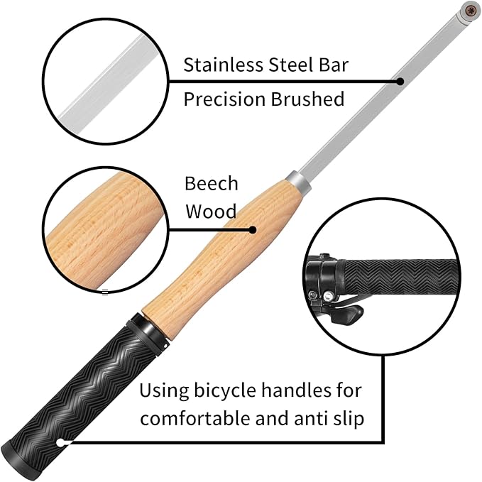 18.3" Full Size Carbide Tip Wood Lathe Turning Tool Kit, Lathe Roughing and Finishing Hollow Tool with Diamond Round Square Carbide inserts For Woodturning(6pcs)
