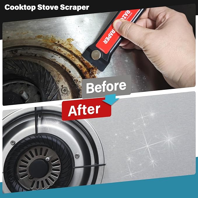 Gomake Razor Blade Scraper Tool with Blade Container 2PCS Cooktop Stove Scraper with Extra 100PCS Stainless Steel Blades for Glass,Paint and Old Label,Decal Sticker Remover, Stove Top Cleaning (W79)